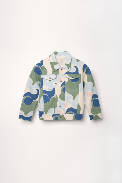 Jersey jacket with abstract wave print