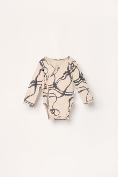 Ribbed kimono baby body with abstract wind print
