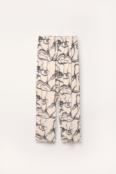 Ribbed women's lounge pants with abstract wind print
