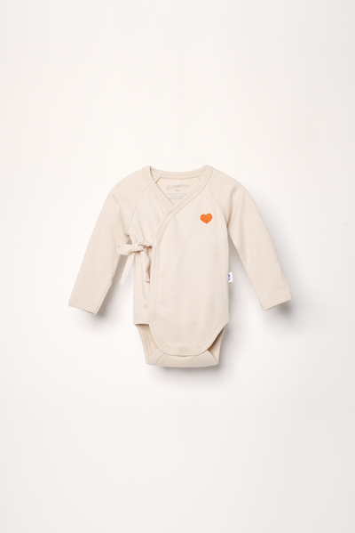 Baby kimono body in sand with embroidered heart